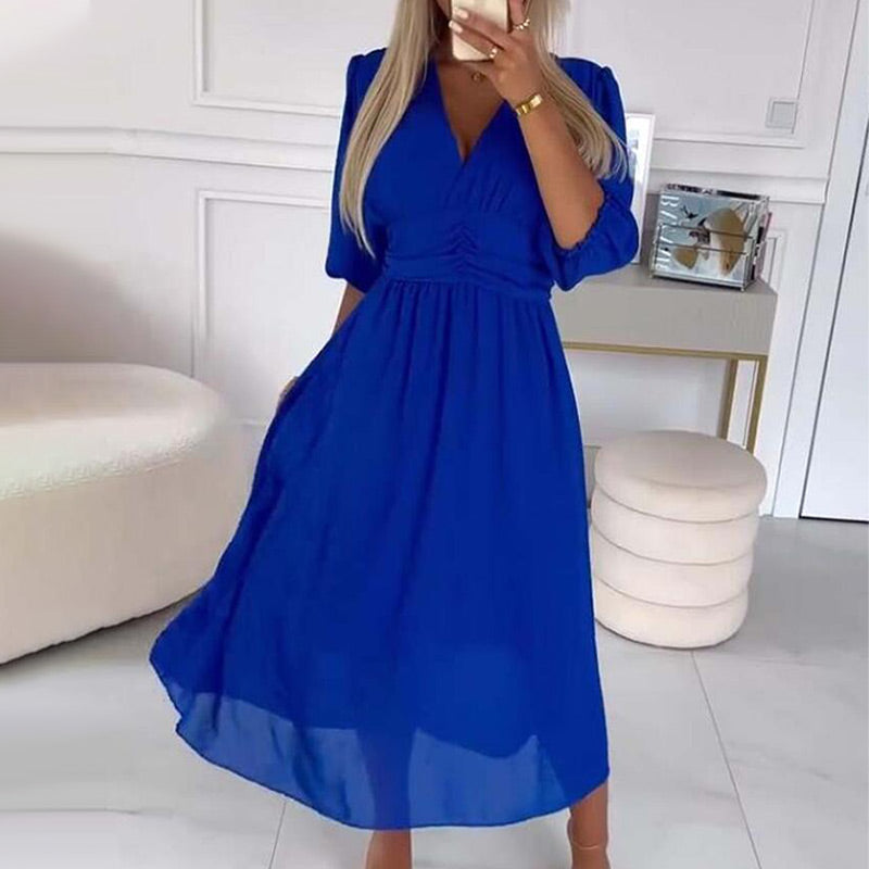 Women's V-neck Lightweight Chiffon Dresses-3