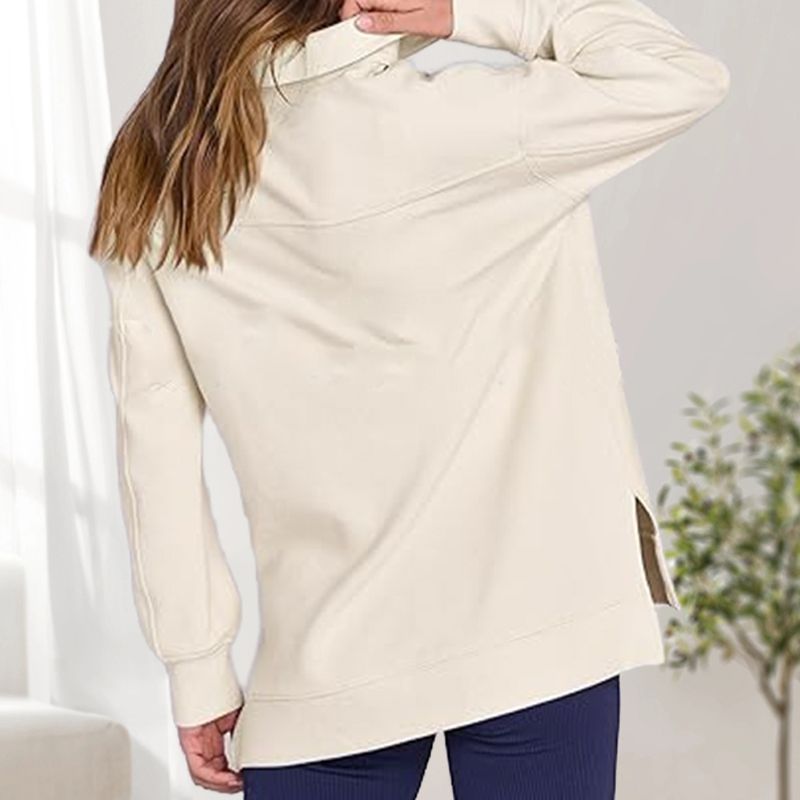 Women’s Casual Half-zip Lapel Pullover Tops with High-low Hem-4