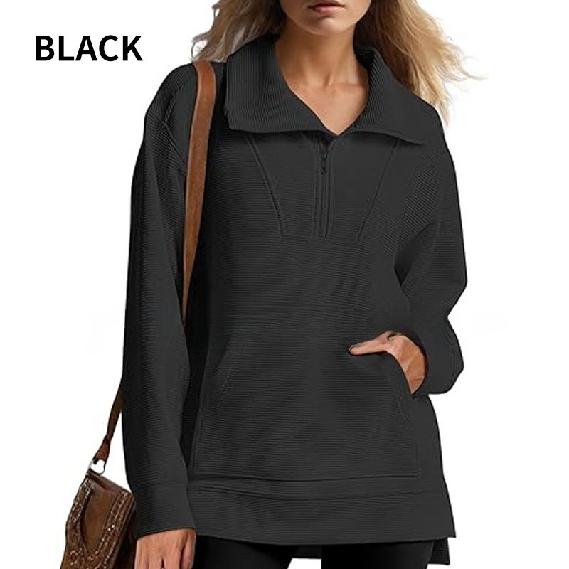 Women’s Casual Half-zip Lapel Pullover Tops with High-low Hem-8