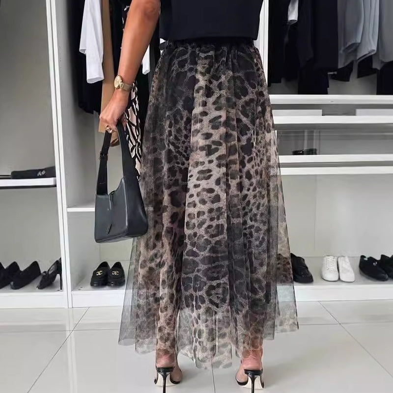 🎁Leopard Print Double-layer Design Half Skirt With Mesh-4