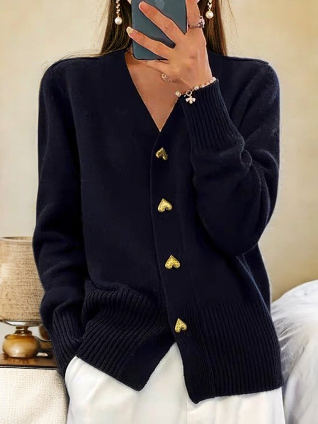 Women's Casual Winter Plain Yarn Wool Yarn Buttoned Cardigan-2