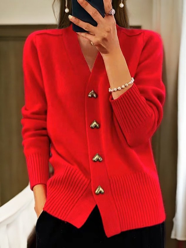 Women's Casual Winter Plain Yarn Wool Yarn Buttoned Cardigan-6