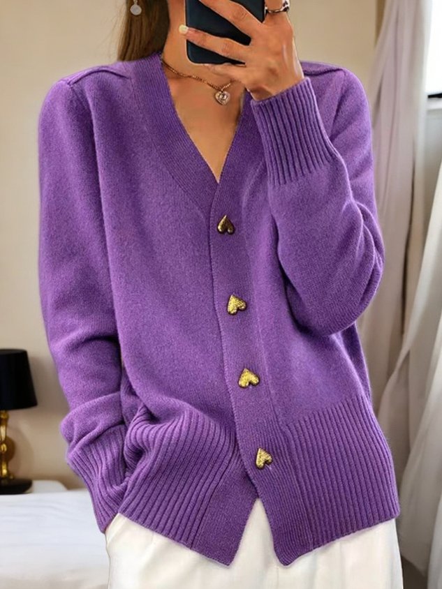 Women's Casual Winter Plain Yarn Wool Yarn Buttoned Cardigan-5