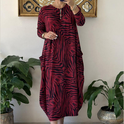 🎅Christmas Pre-sale🎁Women's Casual Fashion Zebra Pattern Dress with Pockets