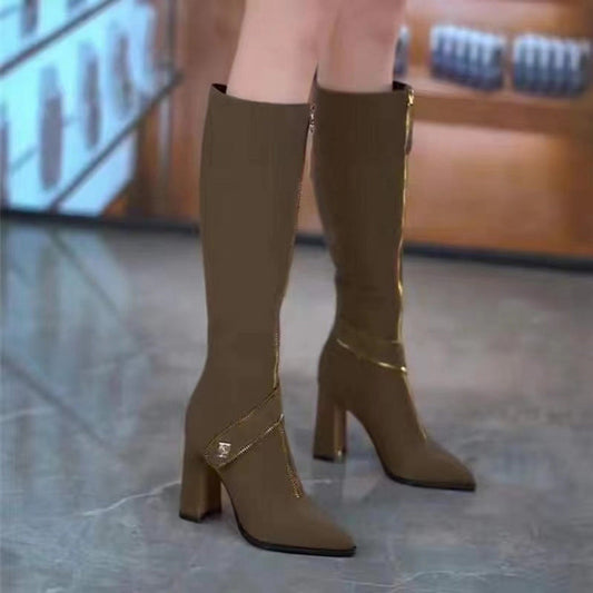 🎅Christmas Pre-sale🎁Pointed Toe Chunky Heel Knee High Boots