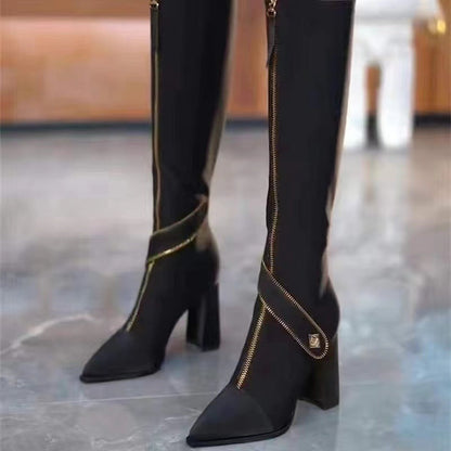 🎅Christmas Pre-sale🎁Pointed Toe Chunky Heel Knee High Boots