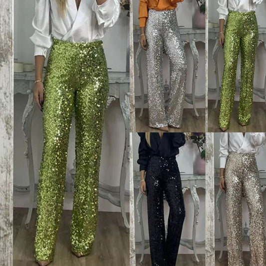 🎅Christmas Pre-sale🎁Women's High-Waist Sequin Slim Stretch Pants with Flared Legs