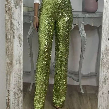 🎅Christmas Pre-sale🎁Women's High-Waist Sequin Slim Stretch Pants with Flared Legs