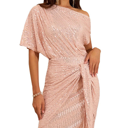 🎅Christmas Pre-sale🎁Sparkly One-Shoulder Ruched Dress